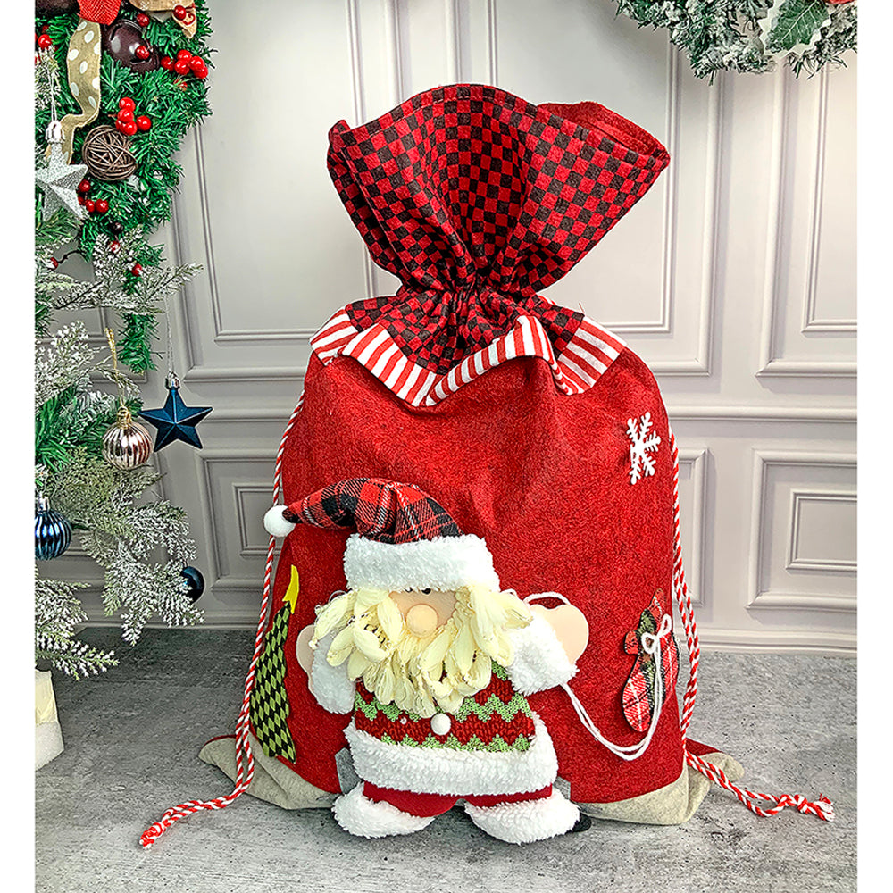 Little Surprise Box, Santa Red & Grey Checks Christmas Sack for Christmas Gifts and Home Décor