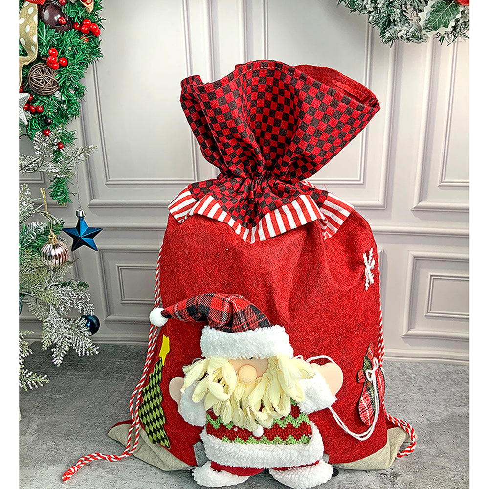 Little Surprise Box, Santa Red & Grey Checks Christmas Sack for Christmas Gifts and Home Décor