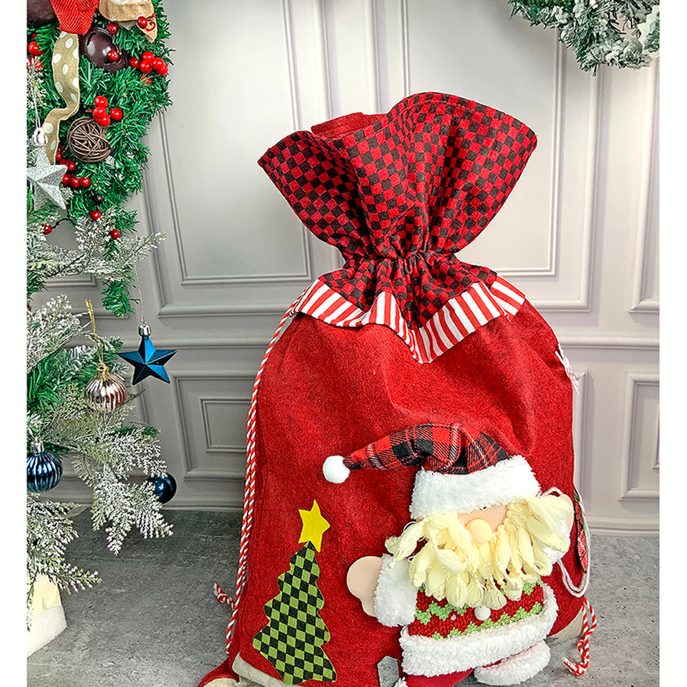 Little Surprise Box, Santa Red & Grey Checks Christmas Sack for Christmas Gifts and Home Décor