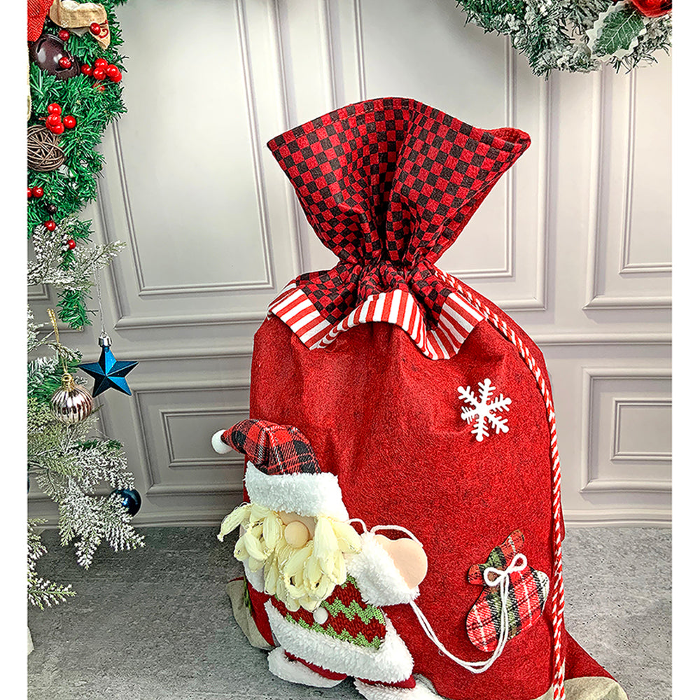 Little Surprise Box, Santa Red & Grey Checks Christmas Sack for Christmas Gifts and Home Décor