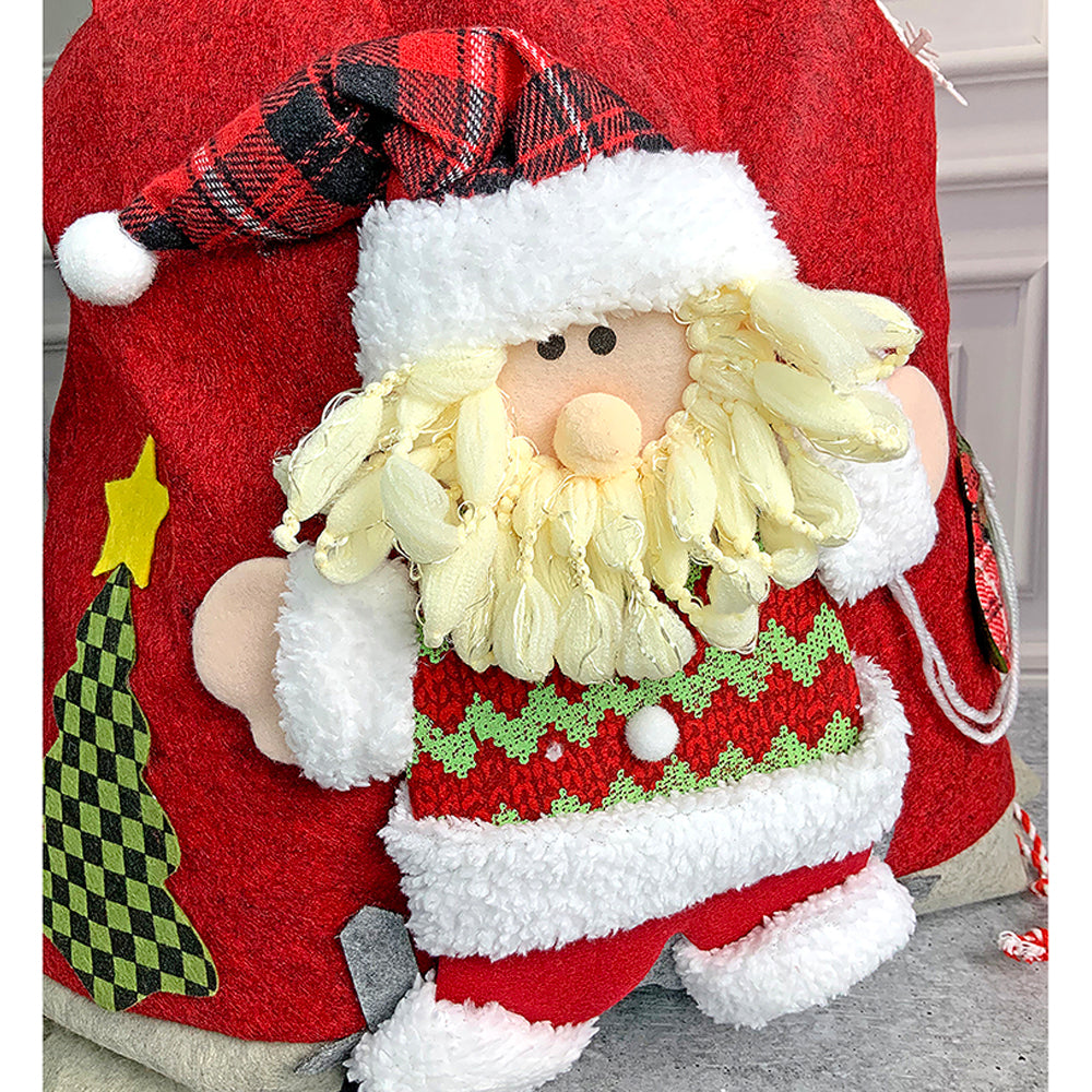 Little Surprise Box, Santa Red & Grey Checks Christmas Sack for Christmas Gifts and Home Décor