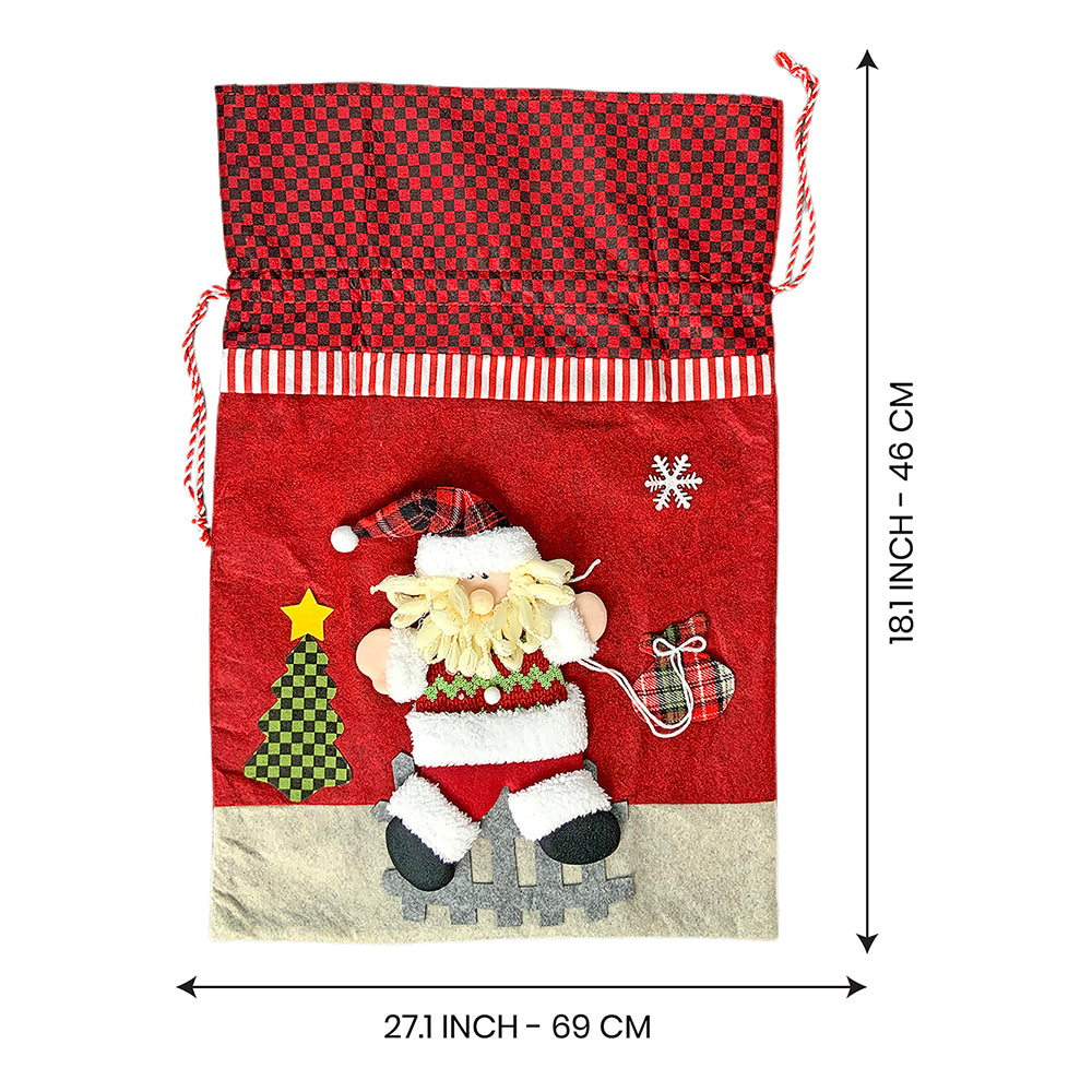 Little Surprise Box, Santa Red & Grey Checks Christmas Sack for Christmas Gifts and Home Décor