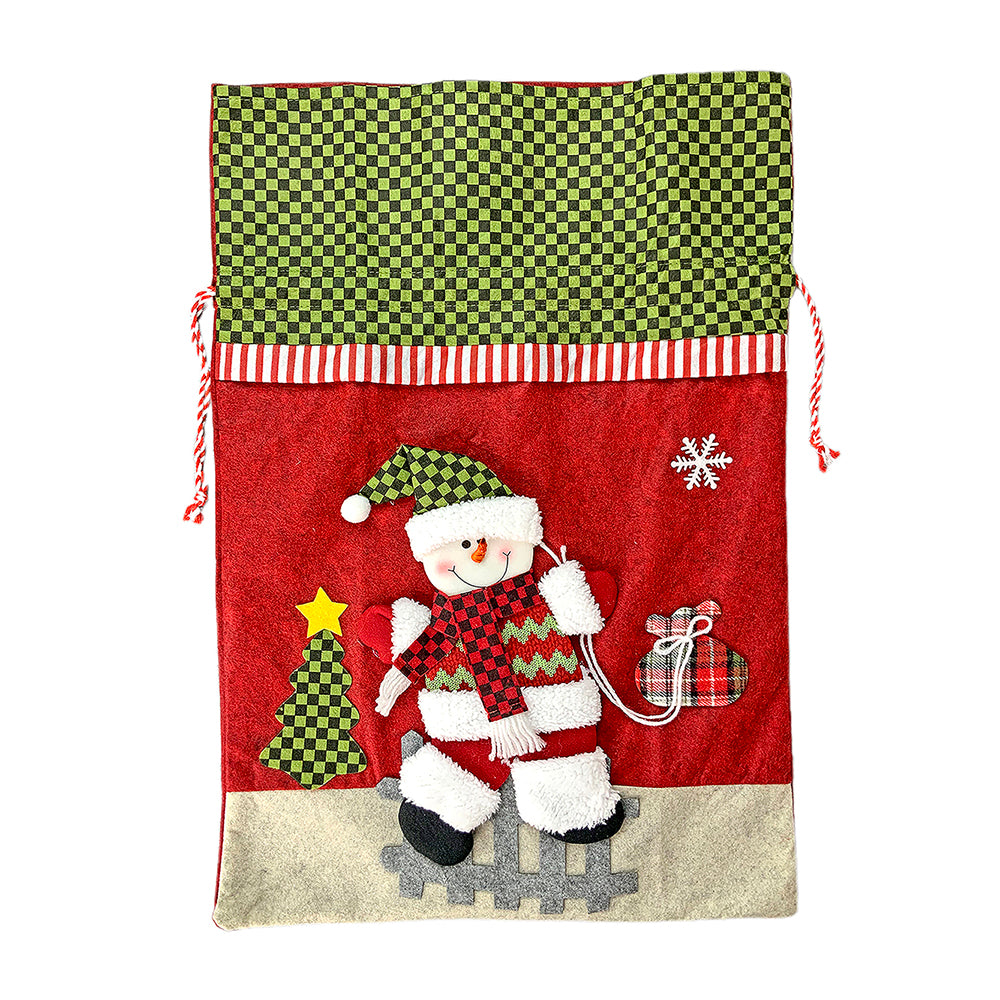 Little Surprise Box, Deer Green & Grey Checks Christmas Sack for Christmas Gifts and Home Décor