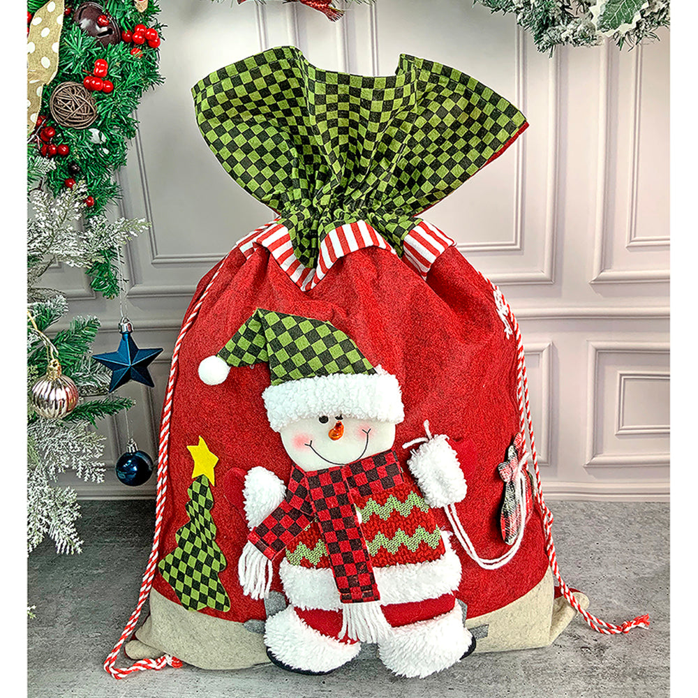 Little Surprise Box, Deer Green & Grey Checks Christmas Sack for Christmas Gifts and Home Décor