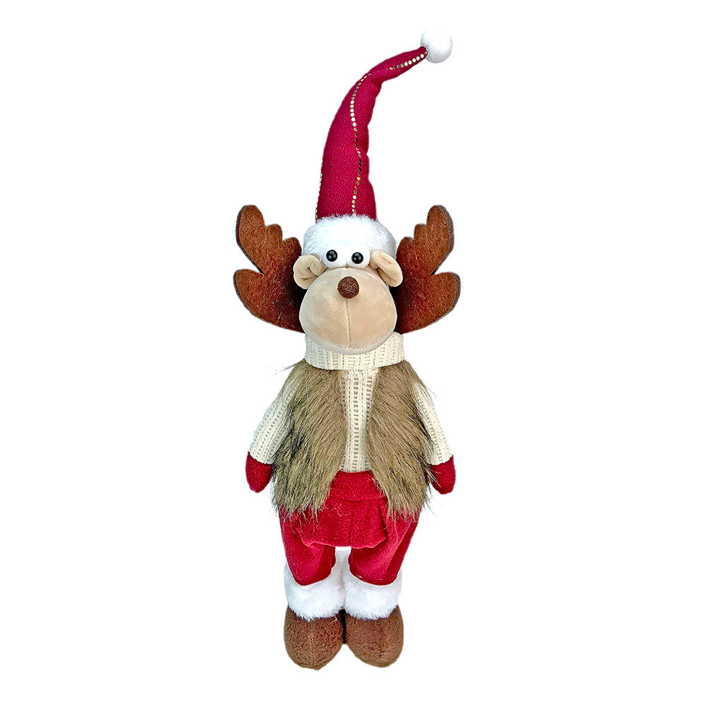 Little Surprise Box 24 inches Cream Maroon Gold self Standing Reindeer Christmas Table Décor