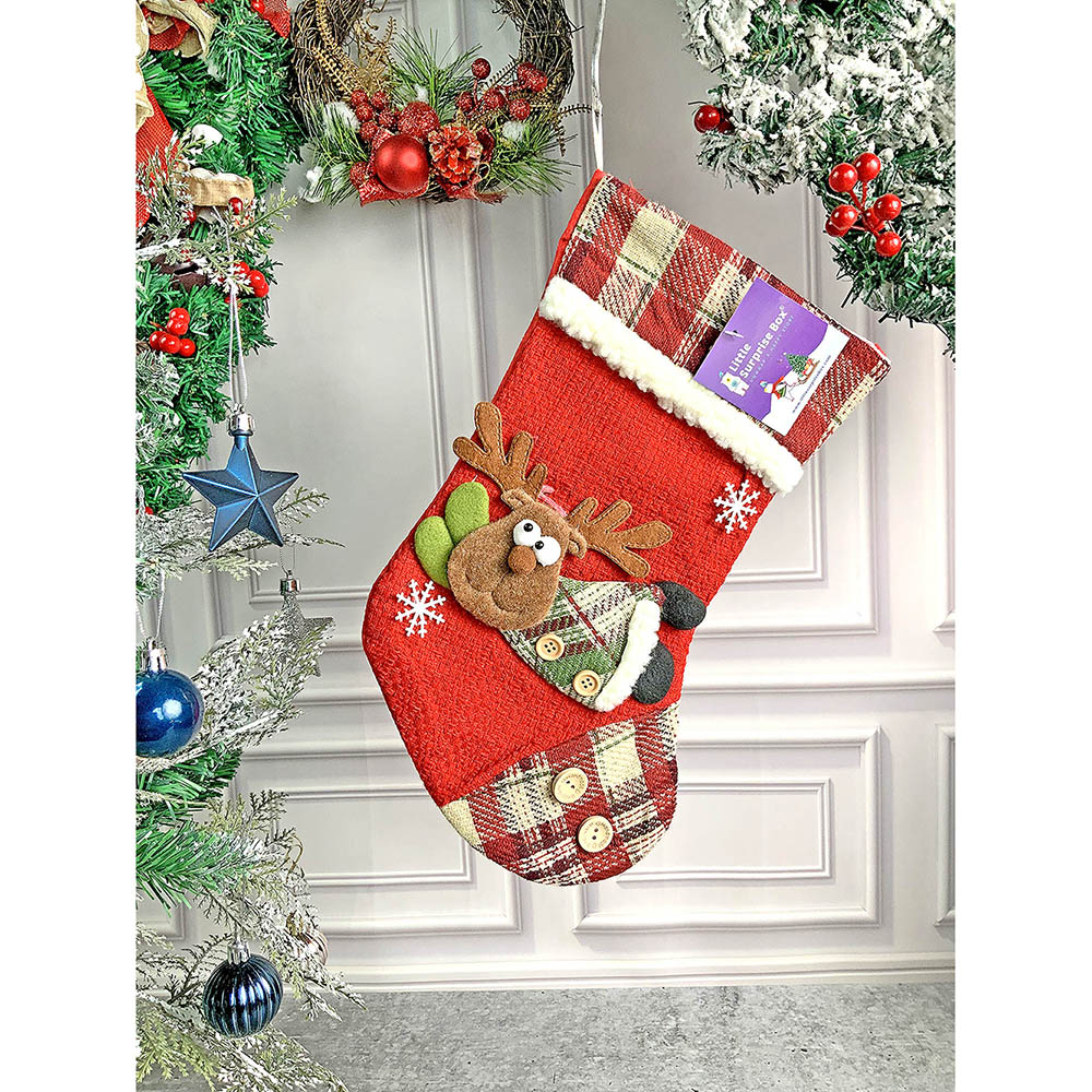 Little Surprise Box, Flying Deer Christmas Stocking for Gifts and Christmas Décor, 13 inches