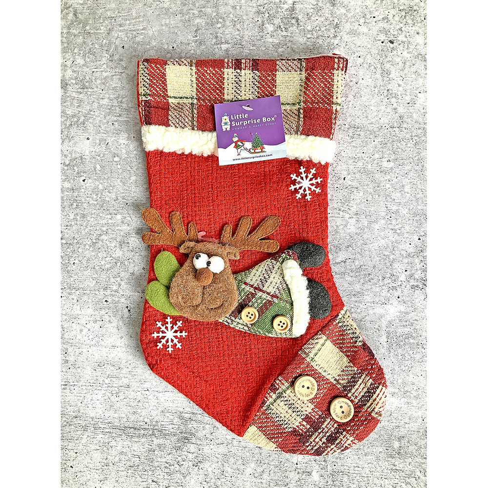 Little Surprise Box, Flying Deer Christmas Stocking for Gifts and Christmas Décor, 13 inches