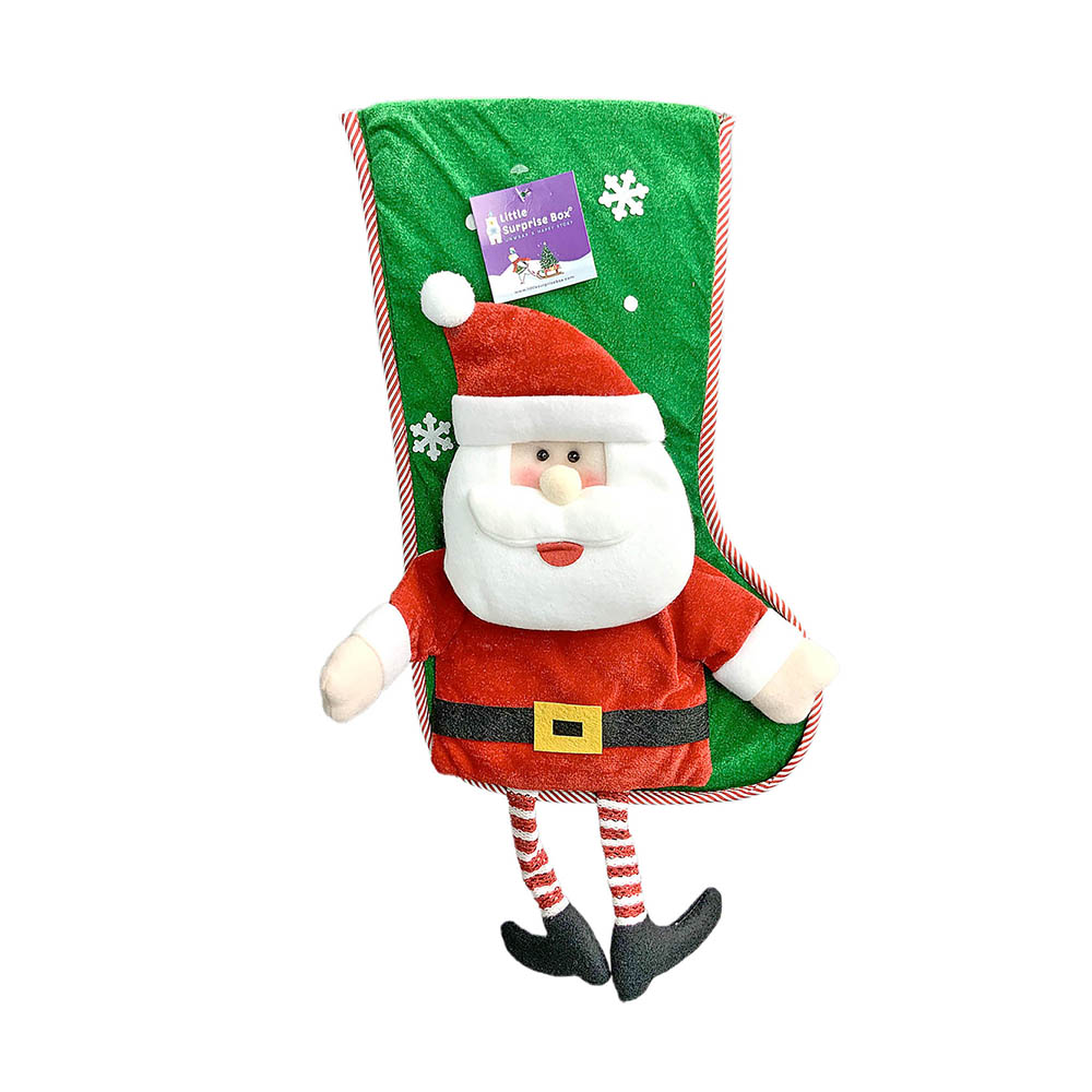 Little Surprise Box, Velvet Glitter Santa Christmas Stocking for Gifts and Christmas Décor, 16 inches