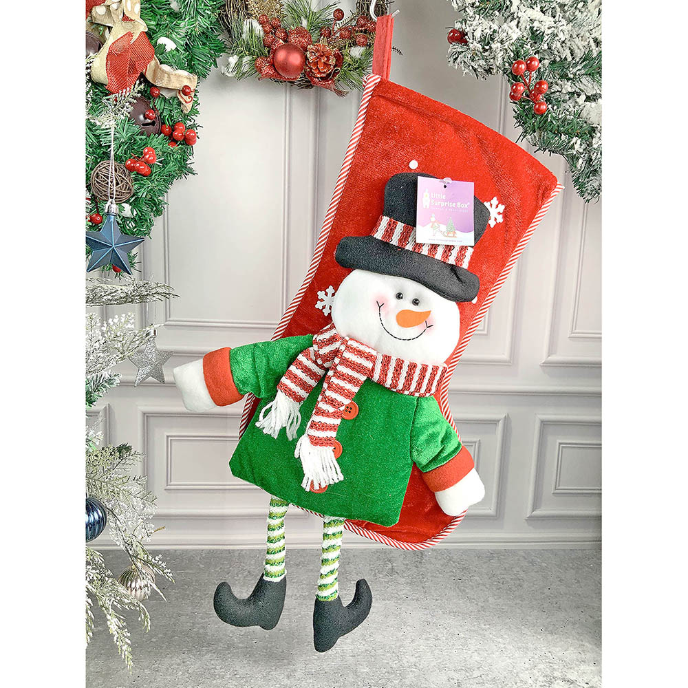 Little Surprise Box, Velvet Glitter Snowman Christmas Stocking for Gifts and Christmas Décor, 16 inches