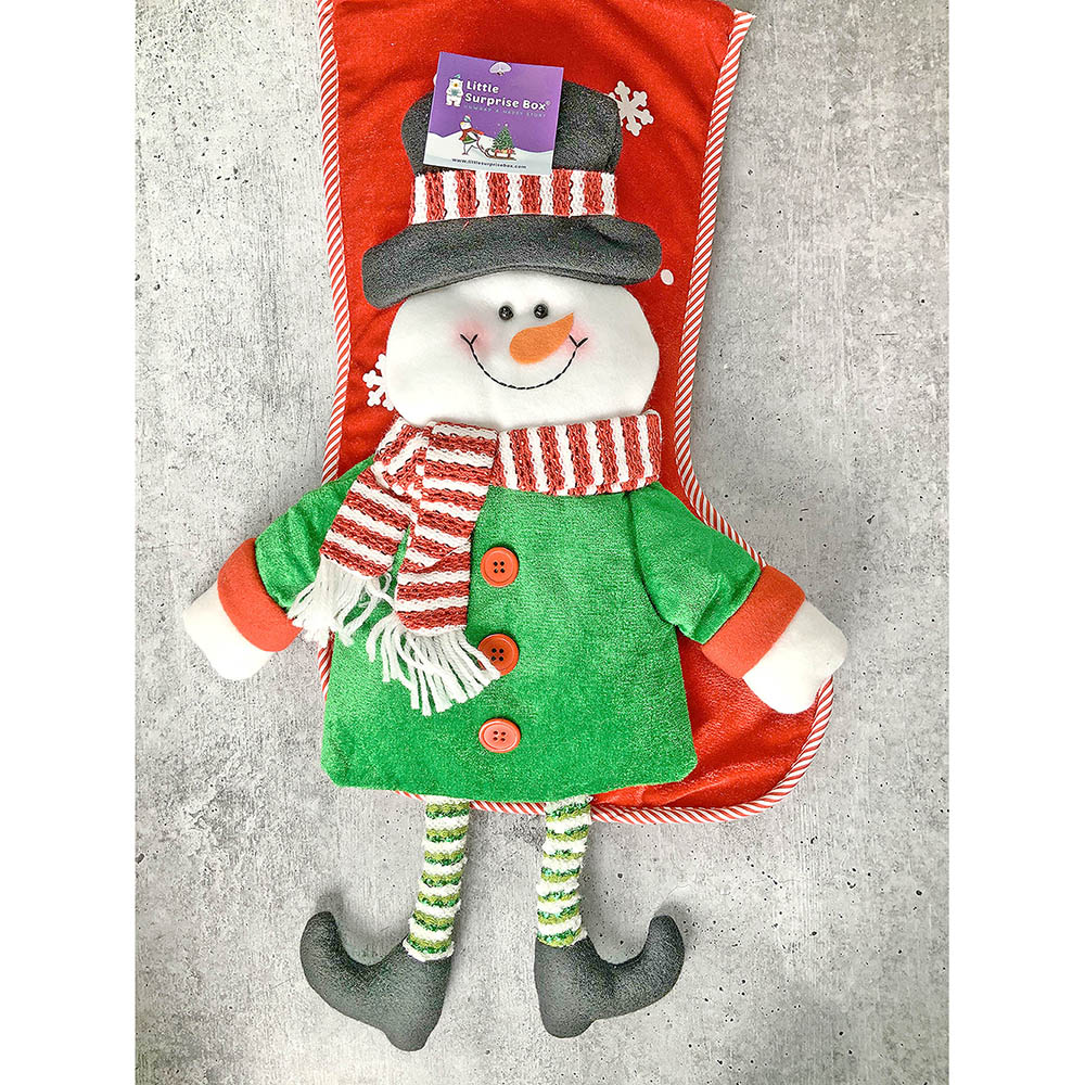 Little Surprise Box, Velvet Glitter Snowman Christmas Stocking for Gifts and Christmas Décor, 16 inches