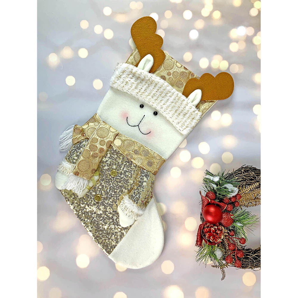 Little Surprise Box, Golden Deer Christmas Stocking for Gifts and Christmas Décor, 16 inches