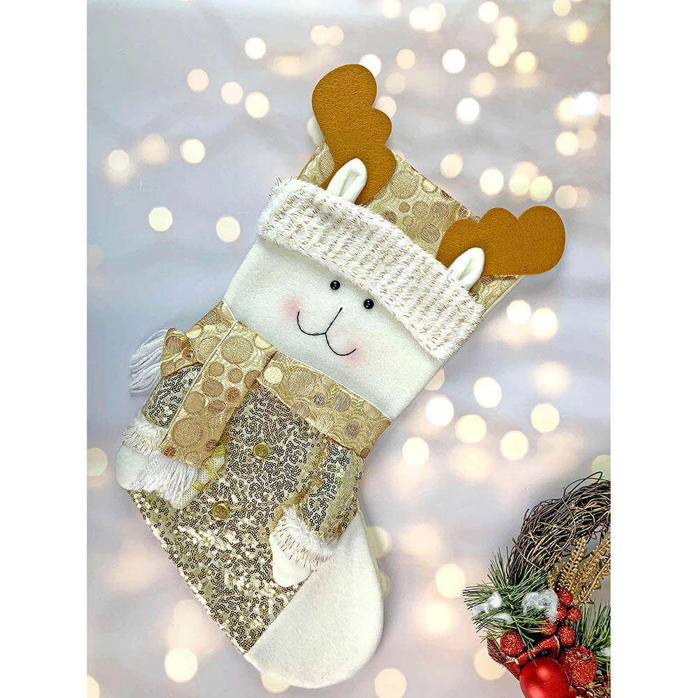 Little Surprise Box, Golden Deer Christmas Stocking for Gifts and Christmas Décor, 16 inches