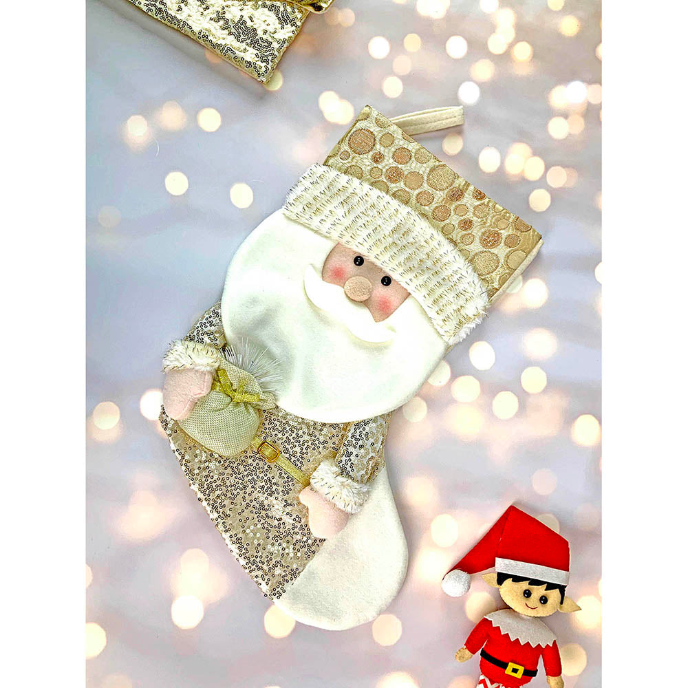 Little Surprise Box, Golden Santa Christmas Stocking for Gifts and Christmas Décor, 16 inches