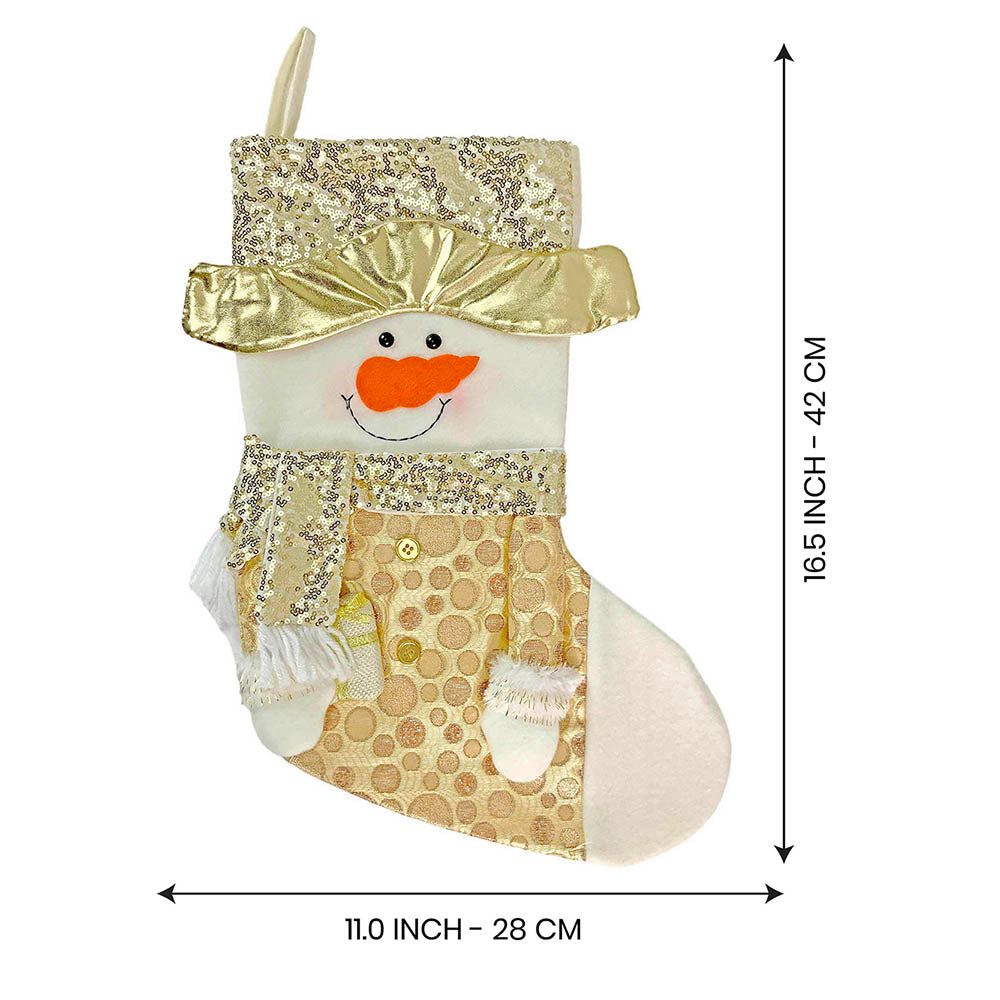 Little Surprise Box, Golden Snowman Christmas Stocking for Gifts and Christmas Décor, 16 inches