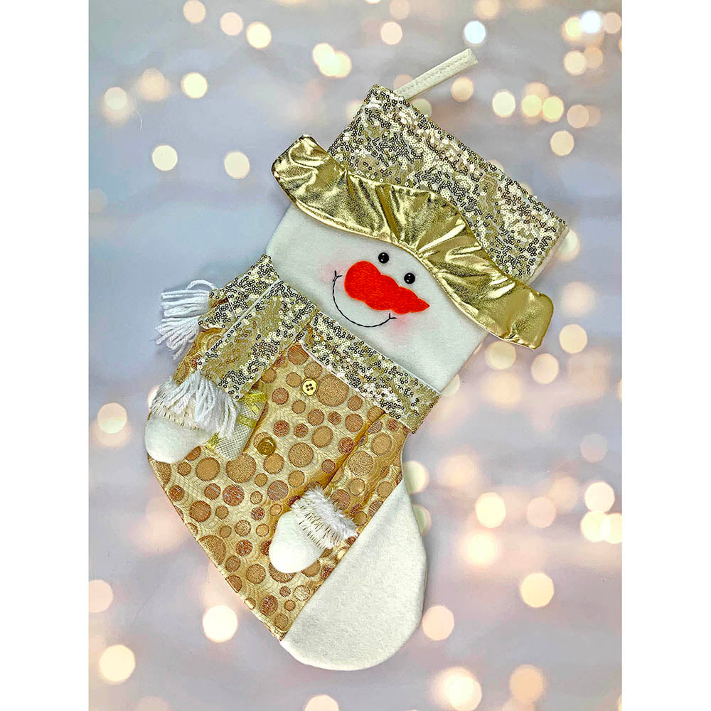 Little Surprise Box, Golden Snowman Christmas Stocking for Gifts and Christmas Décor, 16 inches