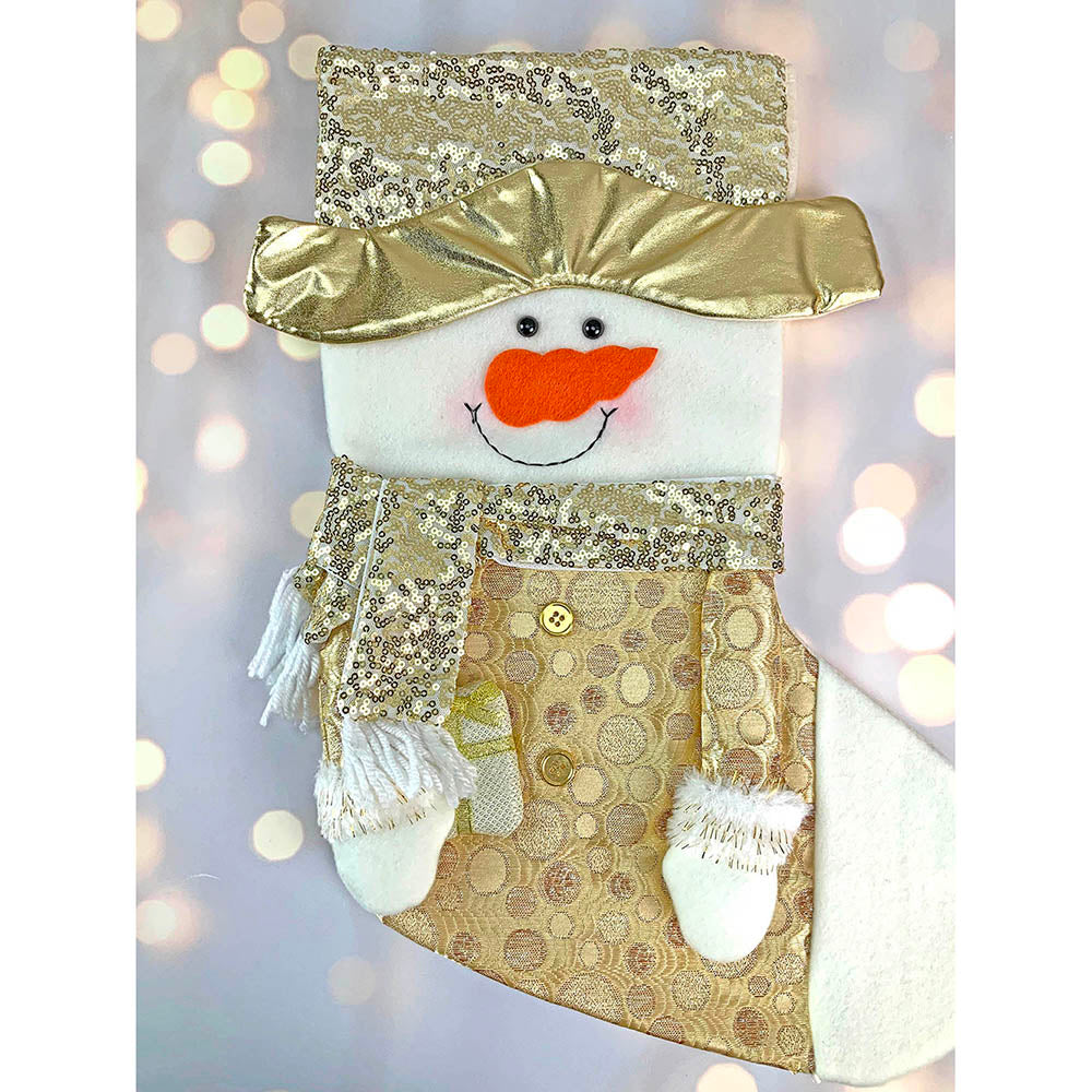 Little Surprise Box, Golden Snowman Christmas Stocking for Gifts and Christmas Décor, 16 inches