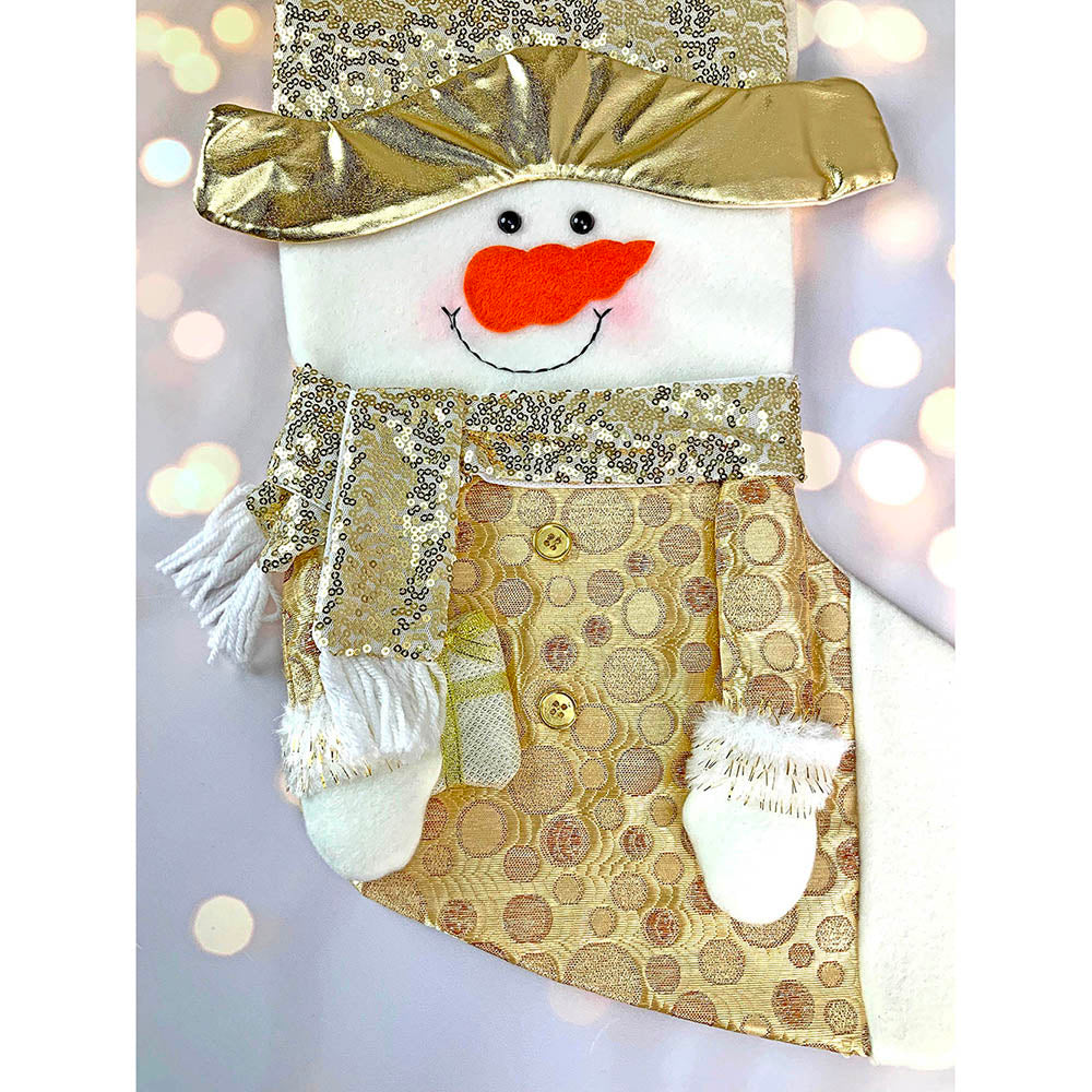 Little Surprise Box, Golden Snowman Christmas Stocking for Gifts and Christmas Décor, 16 inches