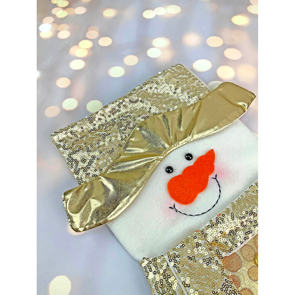 Little Surprise Box, Golden Snowman Christmas Stocking for Gifts and Christmas Décor, 16 inches