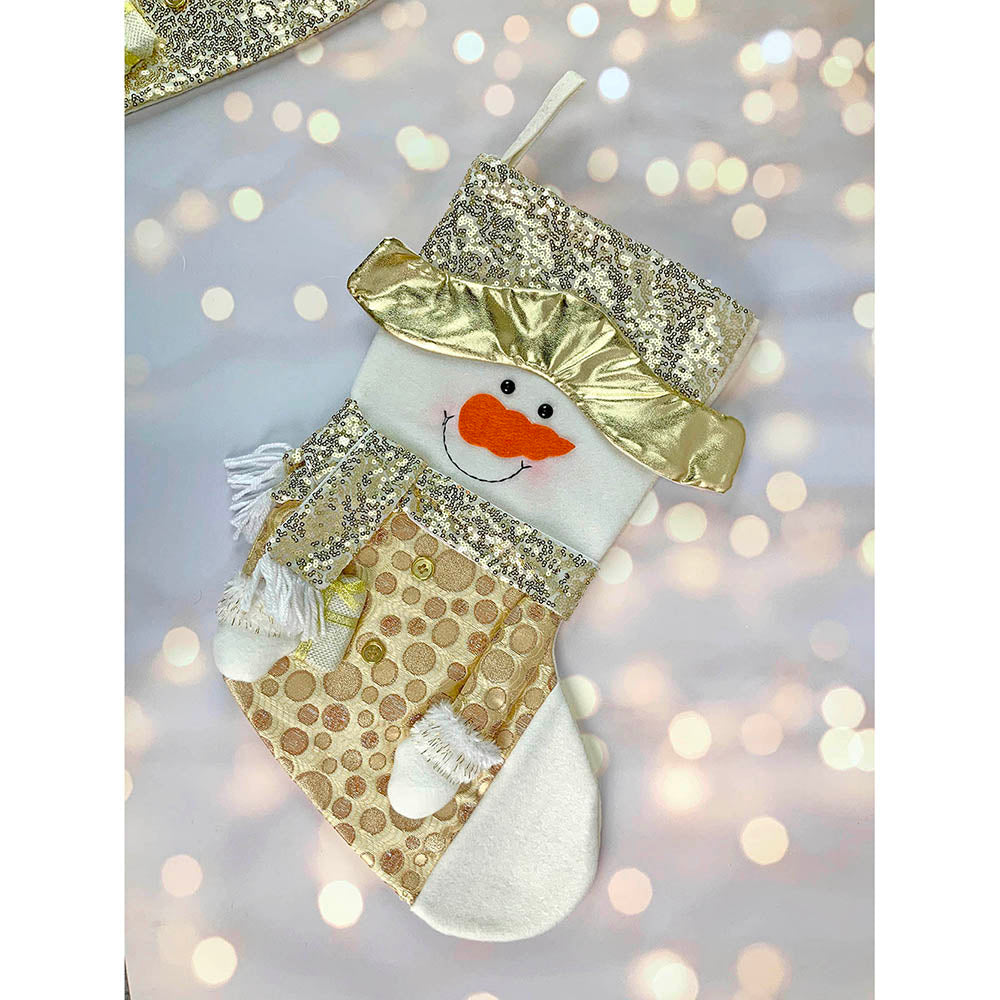 Little Surprise Box, Golden Snowman Christmas Stocking for Gifts and Christmas Décor, 16 inches