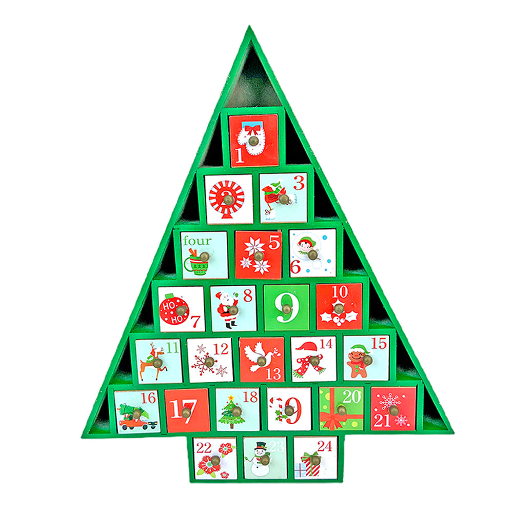 Little Surprise Box 24 days, Wooden Green Tree Shape Advent Calendar For Christmas