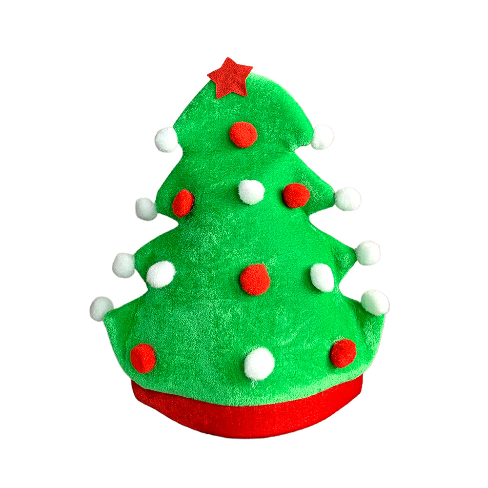 Little Surprise Box ,3d Green Pompom Christmas Tree shaped Velvet Plush Christmas Party Hat