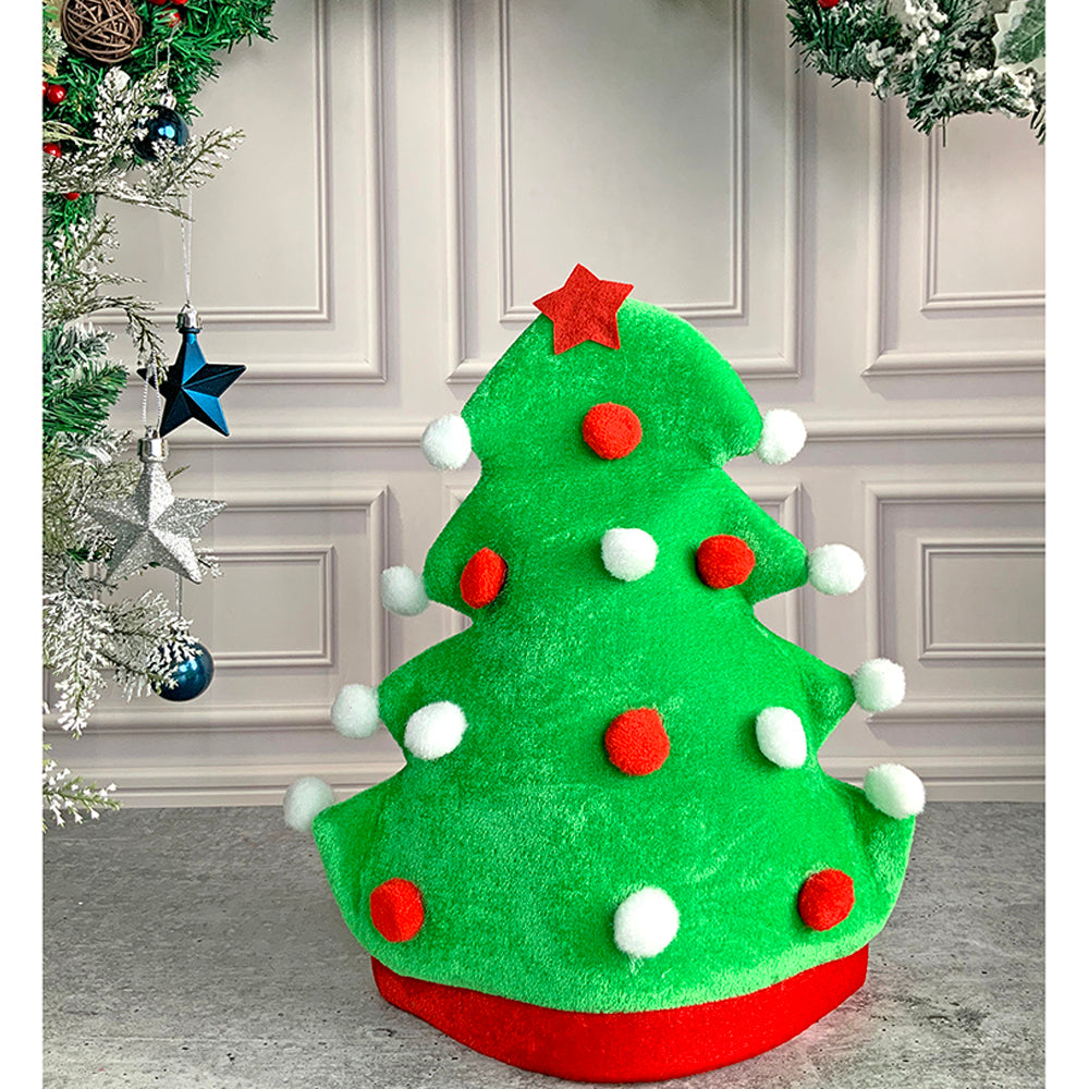 Little Surprise Box ,3d Green Pompom Christmas Tree shaped Velvet Plush Christmas Party Hat