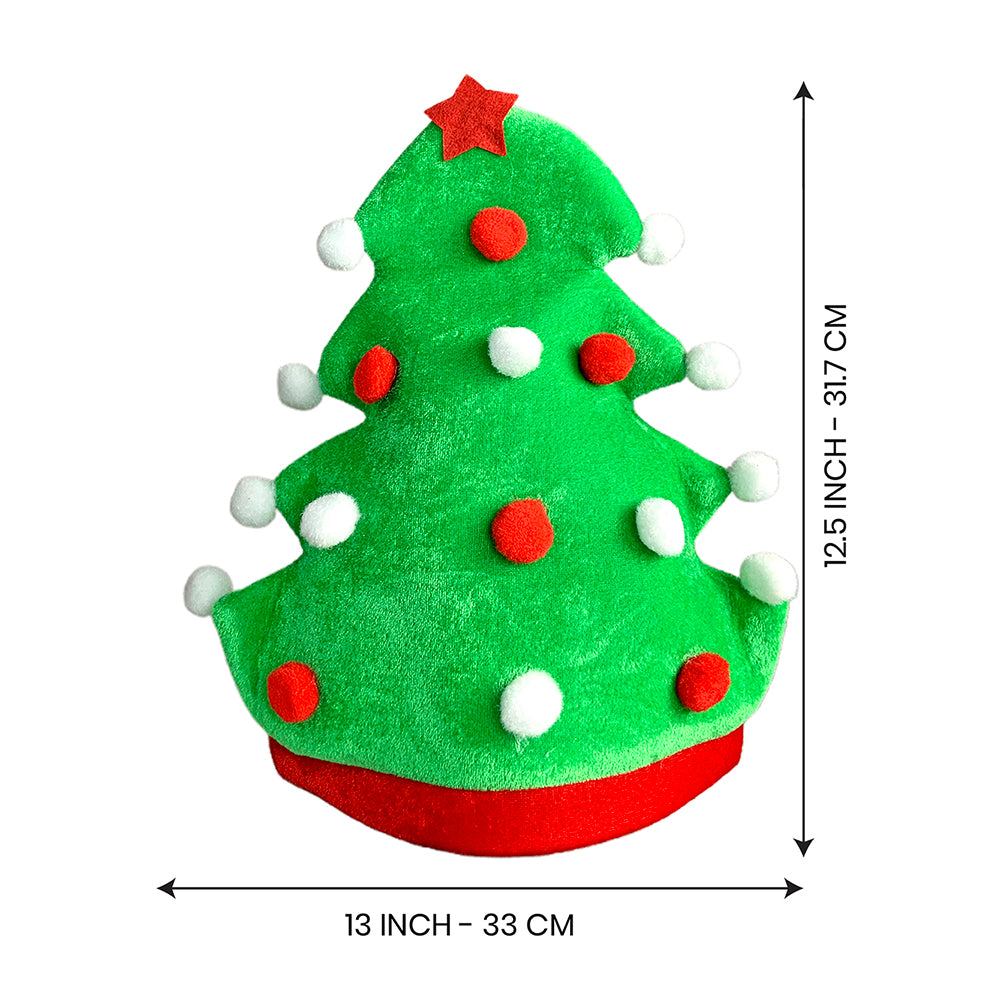 Little Surprise Box ,3d Green Pompom Christmas Tree shaped Velvet Plush Christmas Party Hat