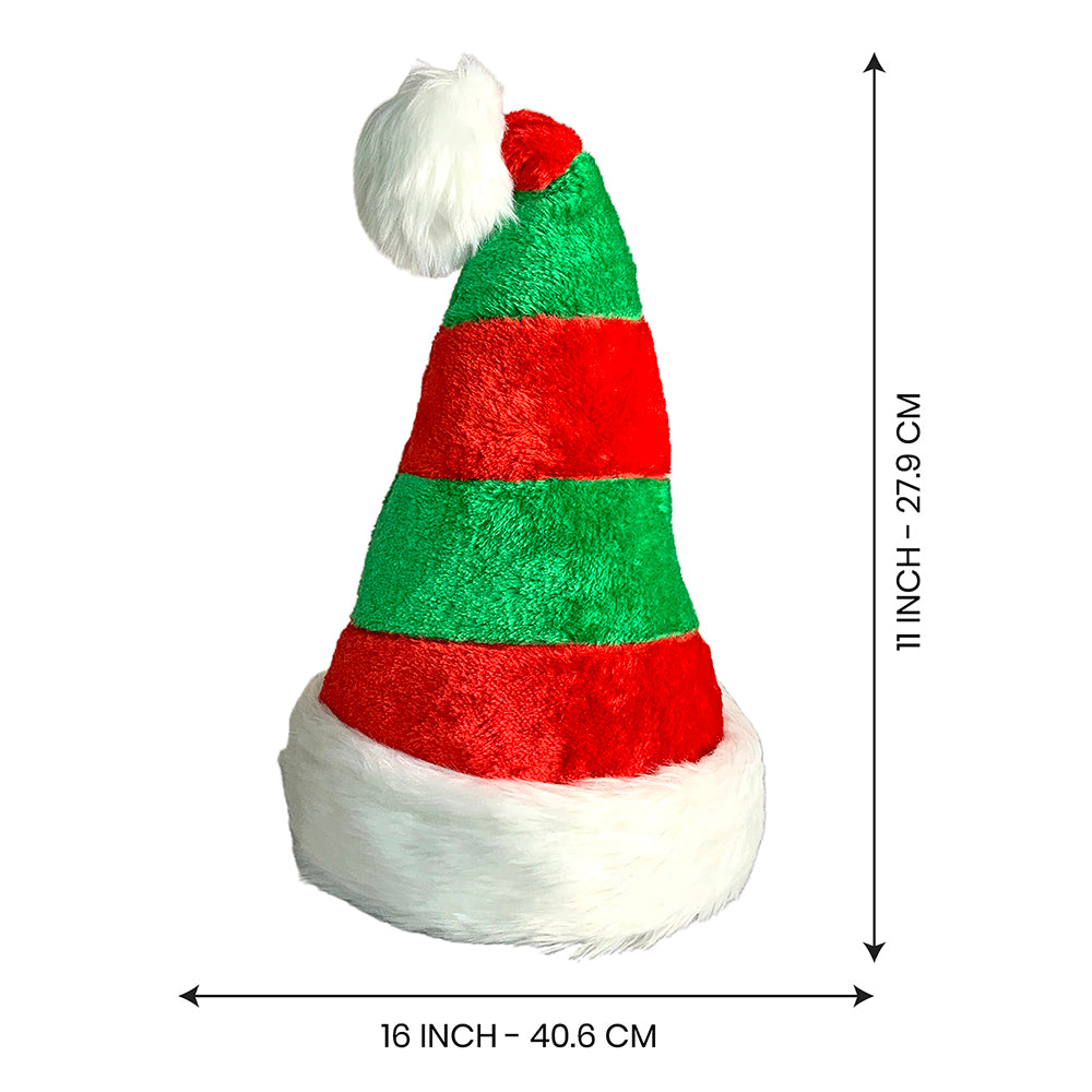 Little Surprise Box Green & Red Stripes Furry Velvet Christmas Party Hat