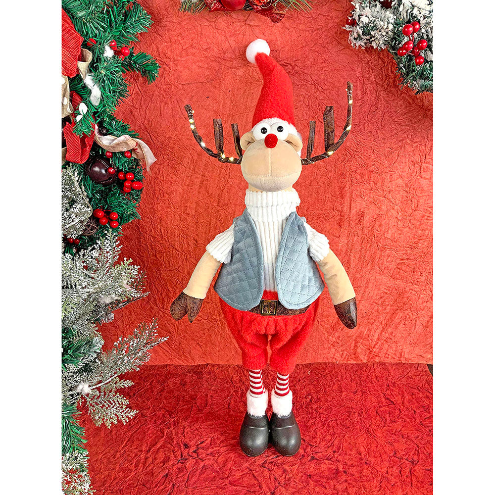 Little Surprise Box LED Light Horns 27 inches Foldable Standing Grey Coat Rudolf Reindeer Christmas Plush Table Décor