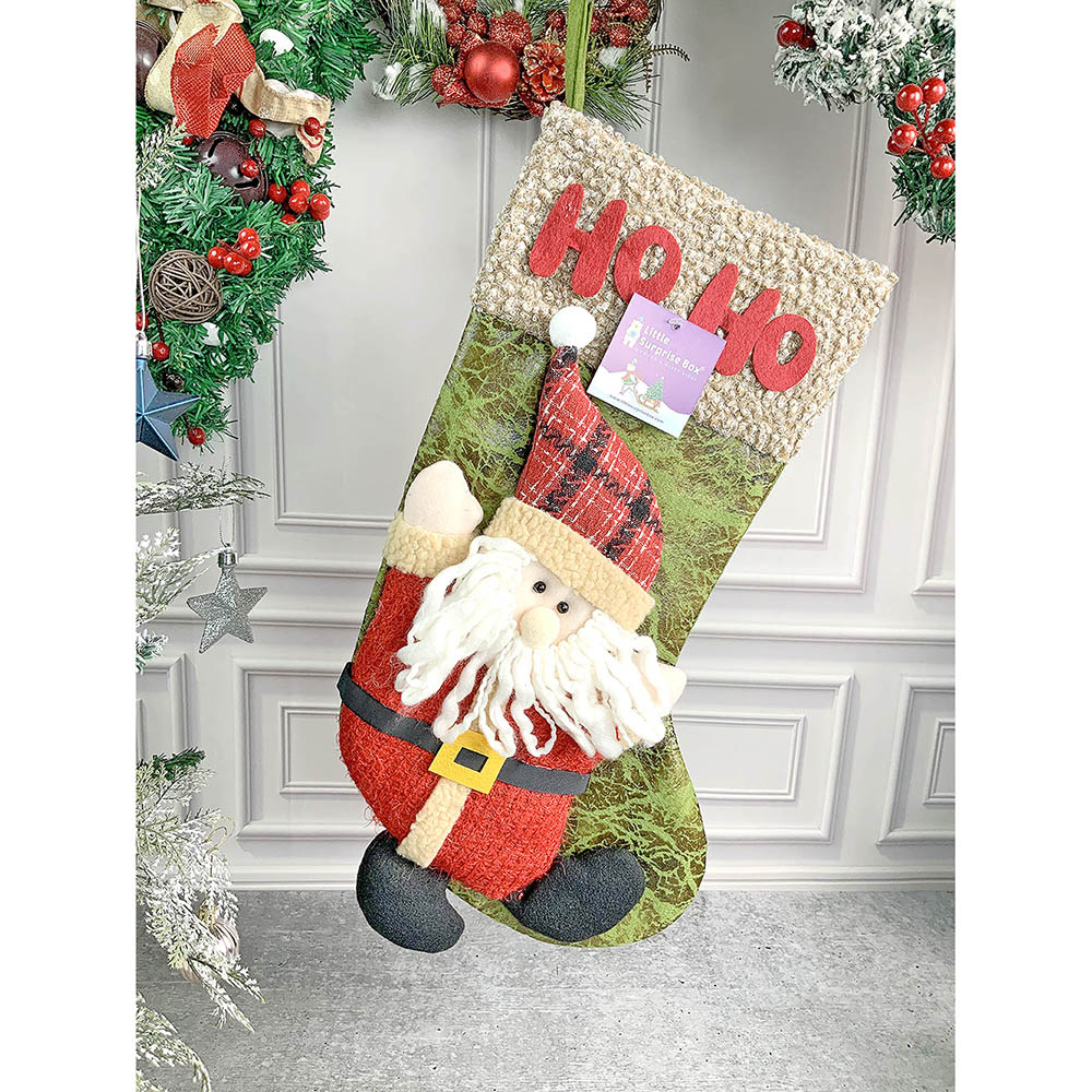 Little Surprise Box, hoho Lettering Santa Christmas Stocking for Gifts and Christmas Décor, 18 inches