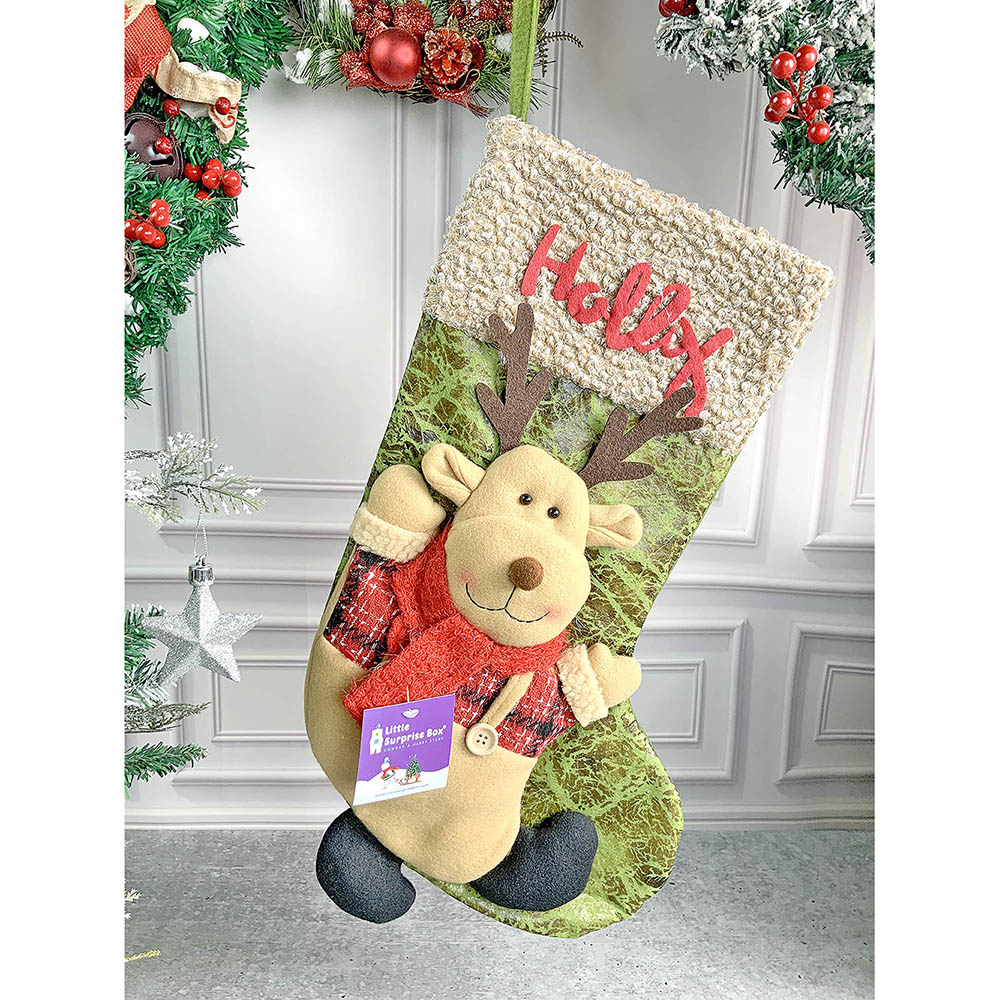 Little Surprise Box, Holly Lettering Santa Christmas Stocking for Gifts and Christmas Décor, 18 inches