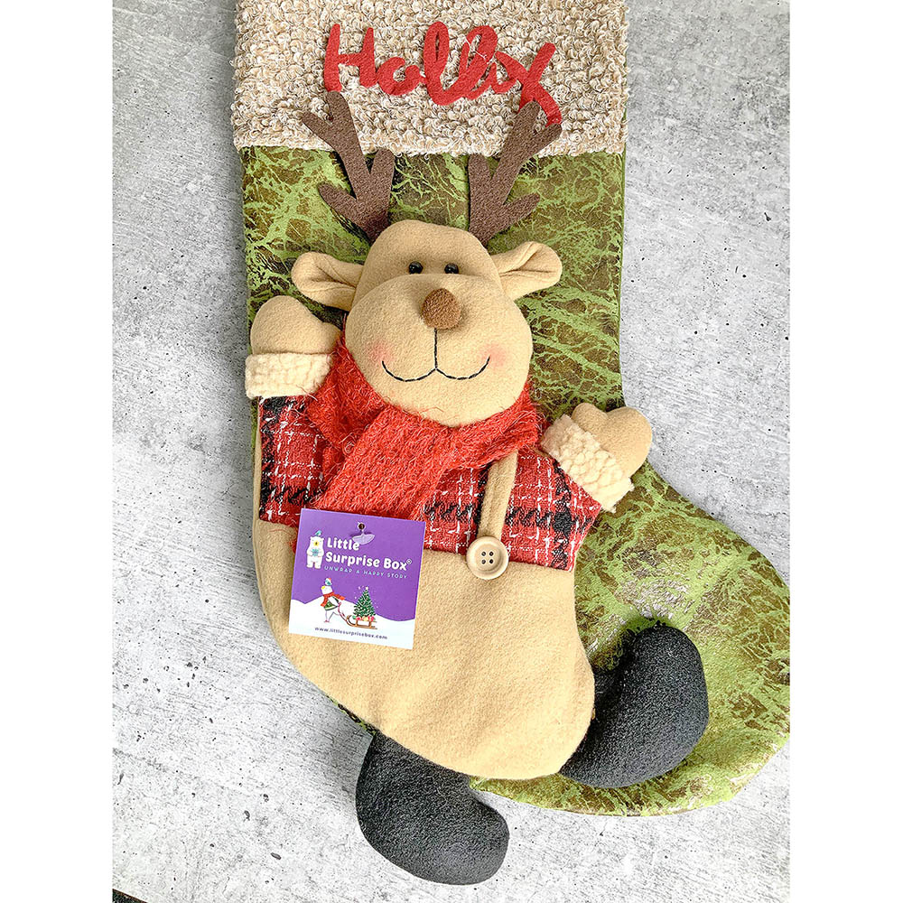 Little Surprise Box, Holly Lettering Santa Christmas Stocking for Gifts and Christmas Décor, 18 inches