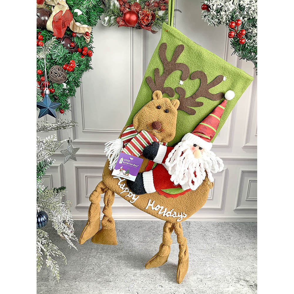 Little Surprise Box, Santa Long Hanging Knot Legs  Christmas Stocking for Gifts and Christmas Décor, 16 inches