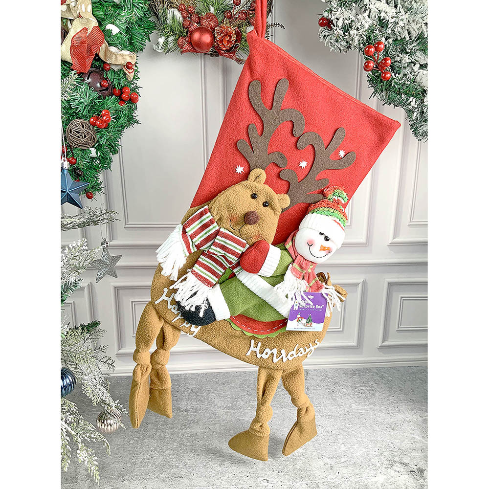 Little Surprise Box, Snowman Long Hanging Knot Legs  Christmas Stocking for Gifts and Christmas Décor, 16 inches