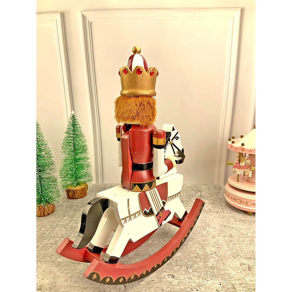 Little Surprise Box, 12 inches wooden Maroon Rocking Horse Nutcracker self standing Christmas Table Decor