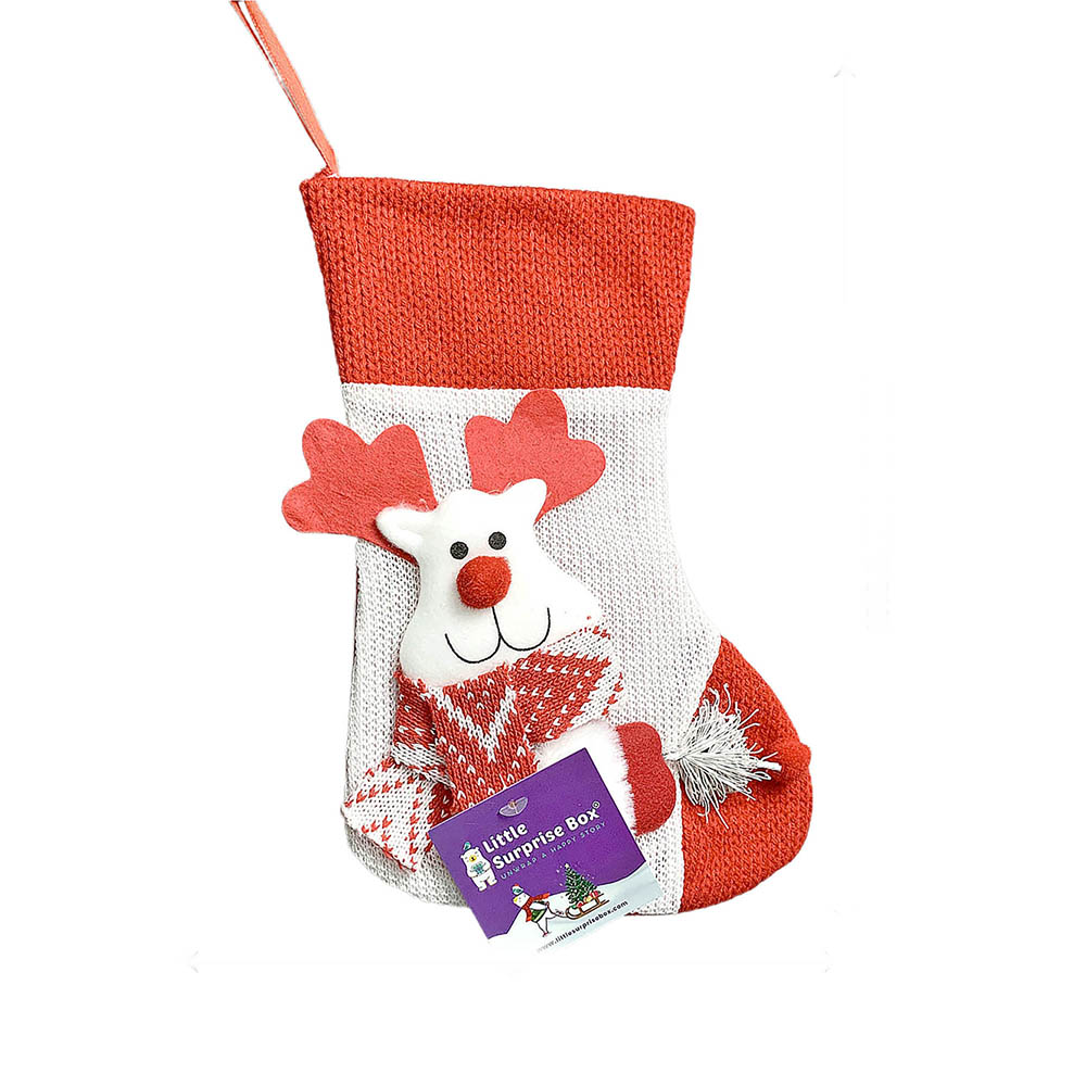 Little Surprise Box, Mini  Snowflake Deer Christmas Stocking for Gifts and Christmas Décor, 10 inches