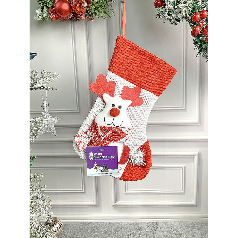 Little Surprise Box, Mini  Snowflake Deer Christmas Stocking for Gifts and Christmas Décor, 10 inches