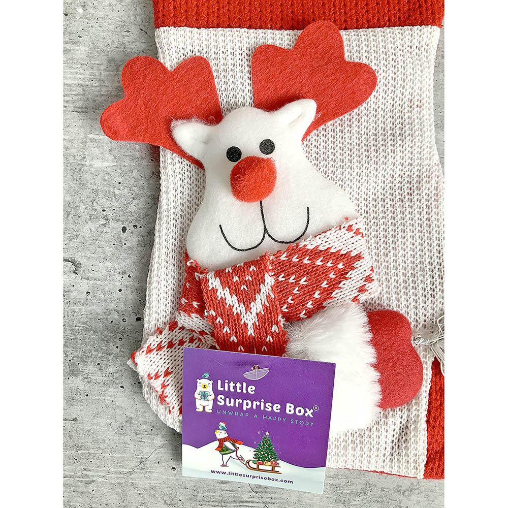 Little Surprise Box, Mini  Snowflake Deer Christmas Stocking for Gifts and Christmas Décor, 10 inches