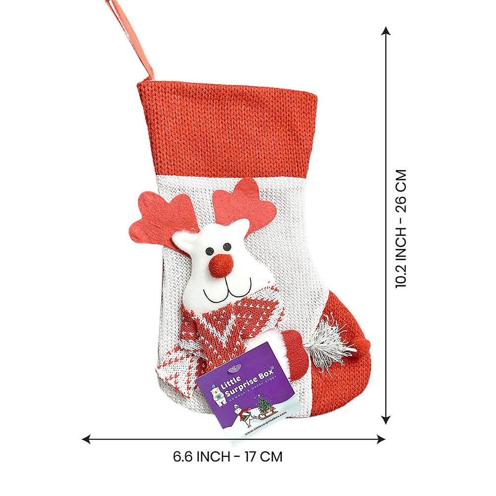 Little Surprise Box, Mini  Snowflake Deer Christmas Stocking for Gifts and Christmas Décor, 10 inches