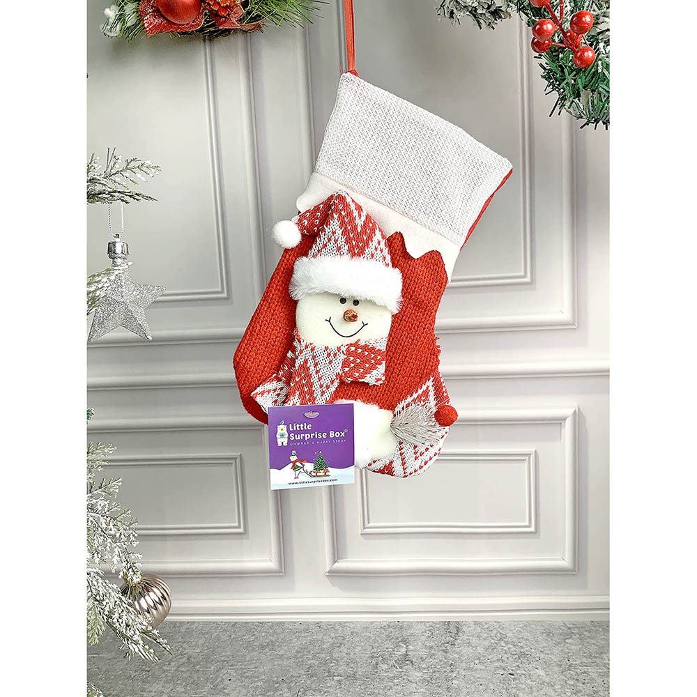 Little Surprise Box, Mini Snowflake Snowman Christmas Stocking for Gifts and Christmas Décor, 10 inches