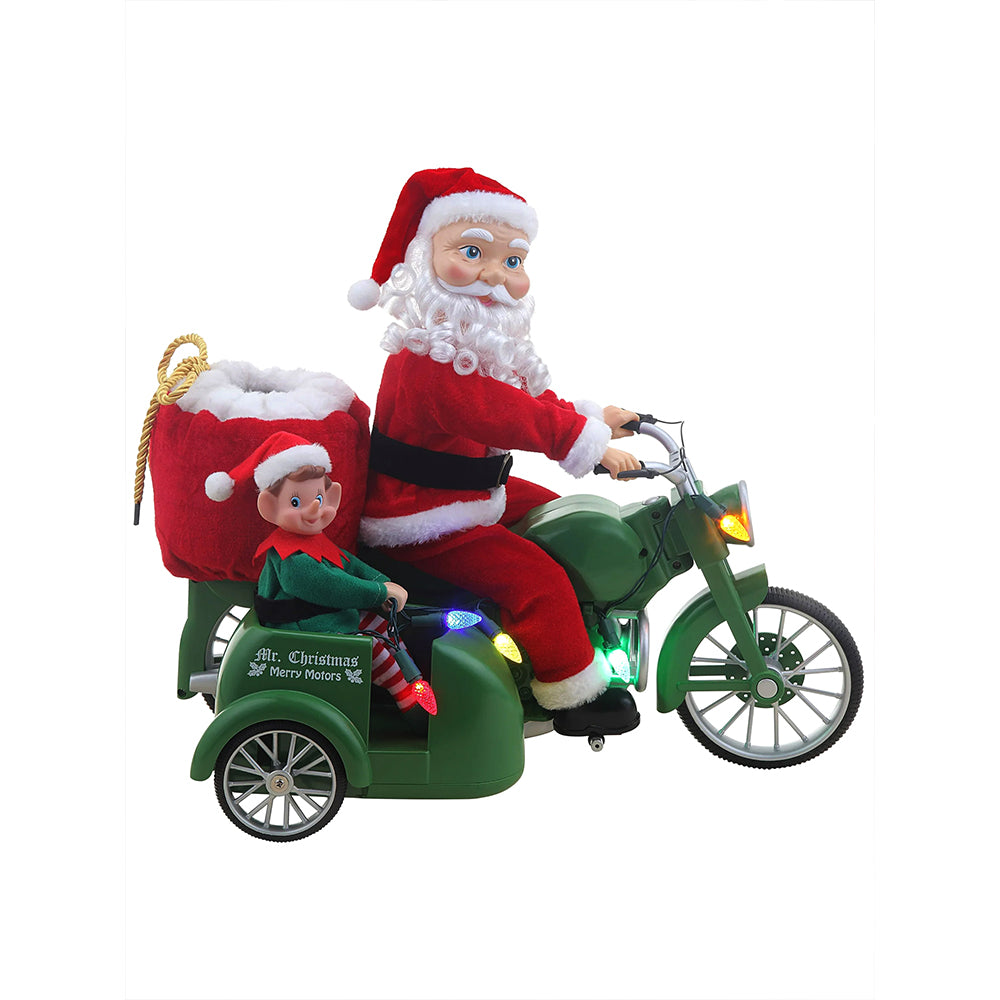 Little Surprise Box, Santa Motorcycle with Elf in Sidecar Light, Music And Motion Christmas Home Décor
