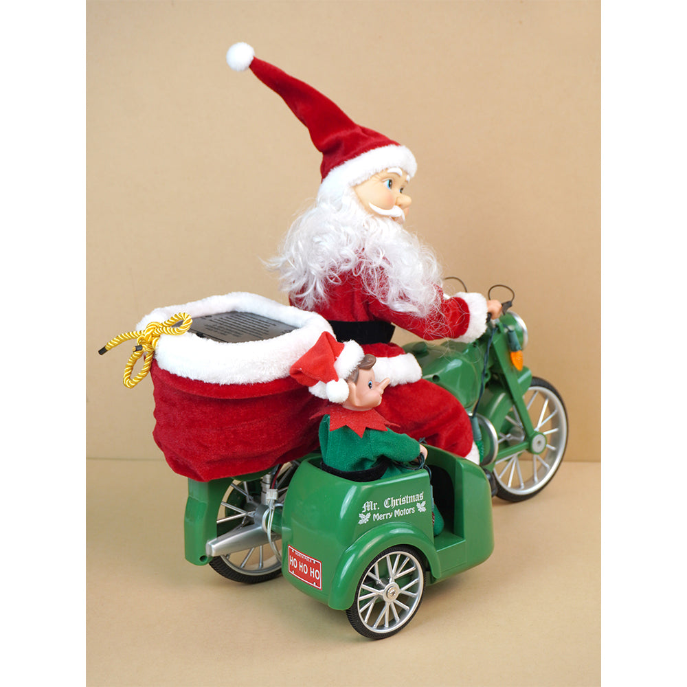 Little Surprise Box, Santa Motorcycle with Elf in Sidecar Light, Music And Motion Christmas Home Décor
