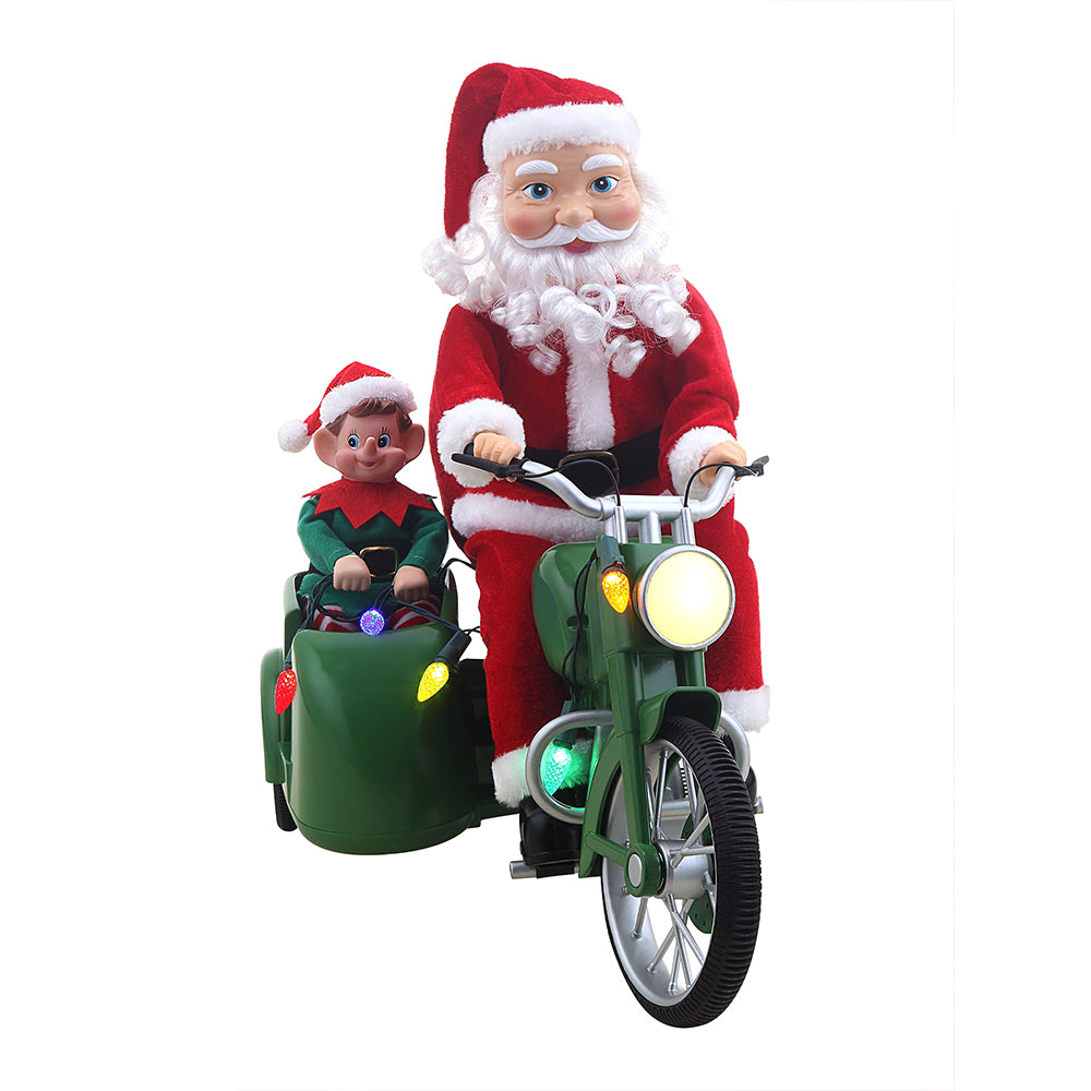Little Surprise Box, Santa Motorcycle with Elf in Sidecar Light, Music And Motion Christmas Home Décor