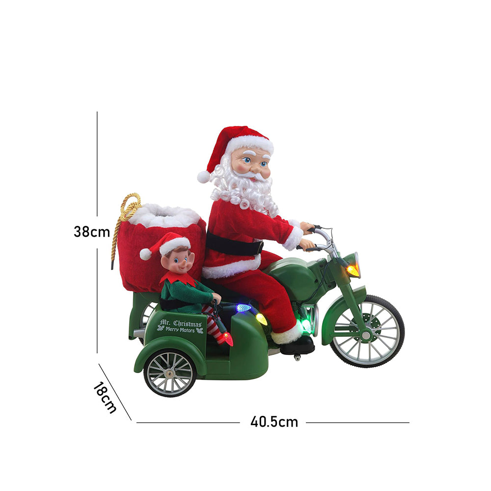 Little Surprise Box, Santa Motorcycle with Elf in Sidecar Light, Music And Motion Christmas Home Décor