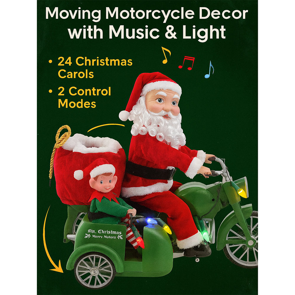 Little Surprise Box, Santa Motorcycle with Elf in Sidecar Light, Music And Motion Christmas Home Décor