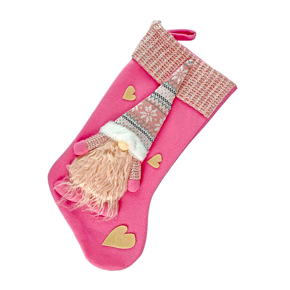 Little Surprise Box, Pink Beard Gnome Christmas Stocking for Gifts and Christmas Décor, 16 inches