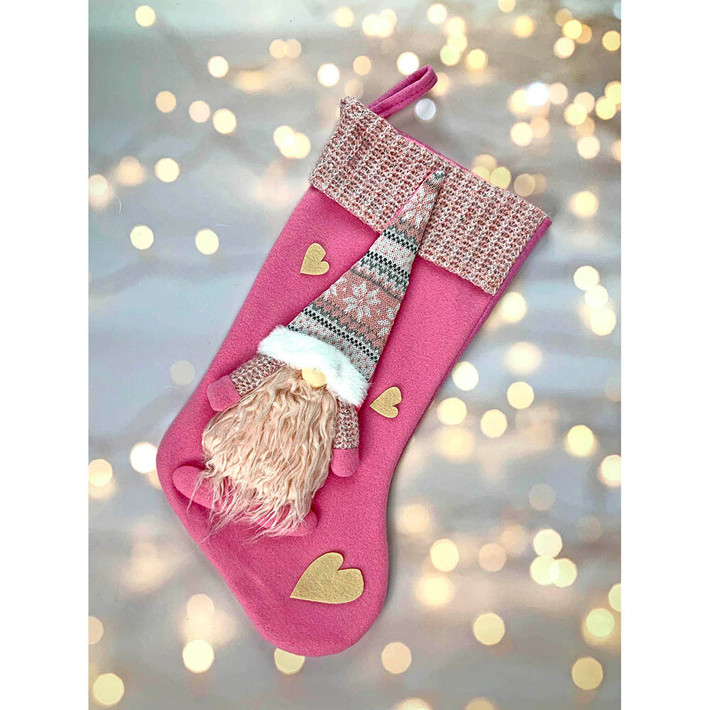 Little Surprise Box, Pink Beard Gnome Christmas Stocking for Gifts and Christmas Décor, 16 inches