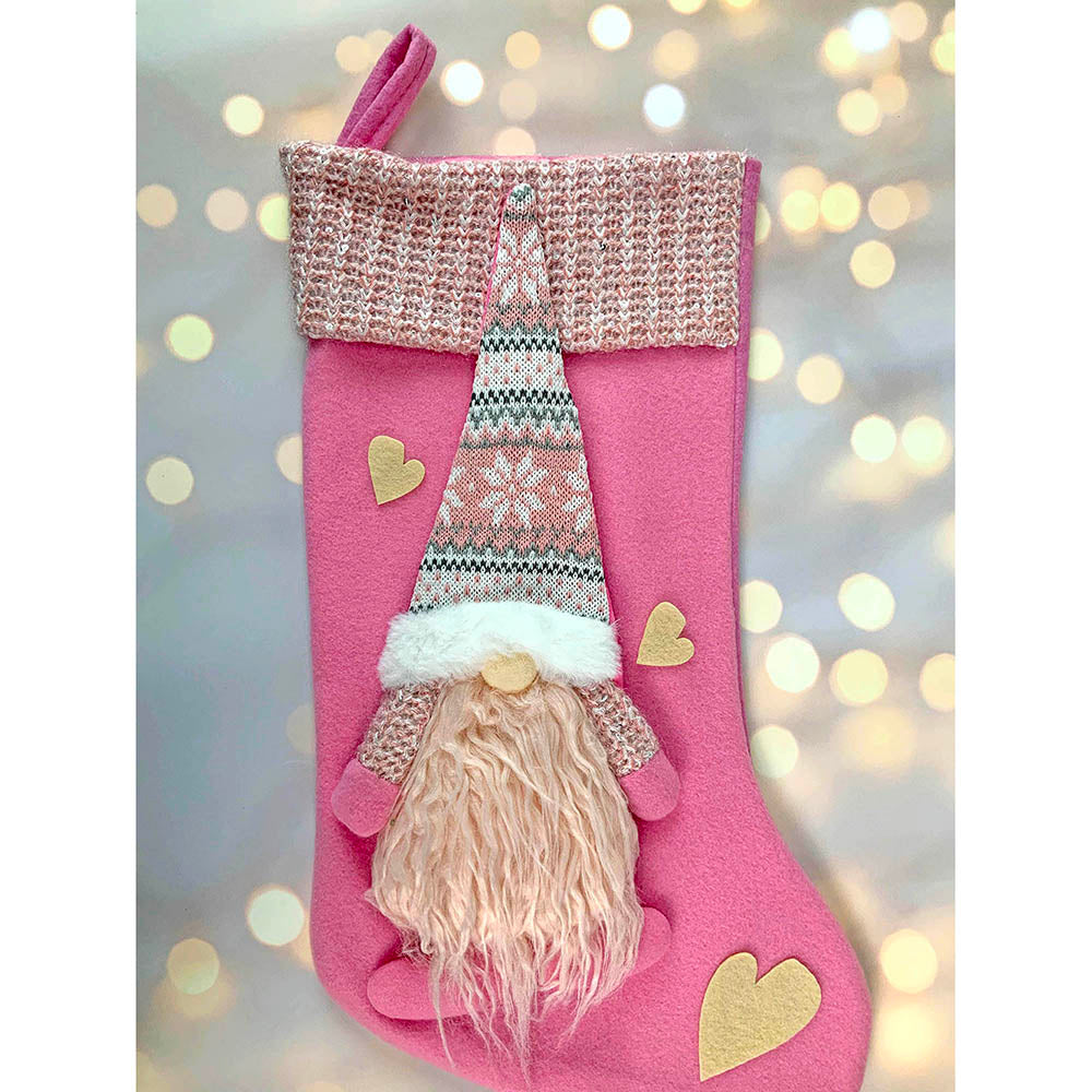 Little Surprise Box, Pink Beard Gnome Christmas Stocking for Gifts and Christmas Décor, 16 inches