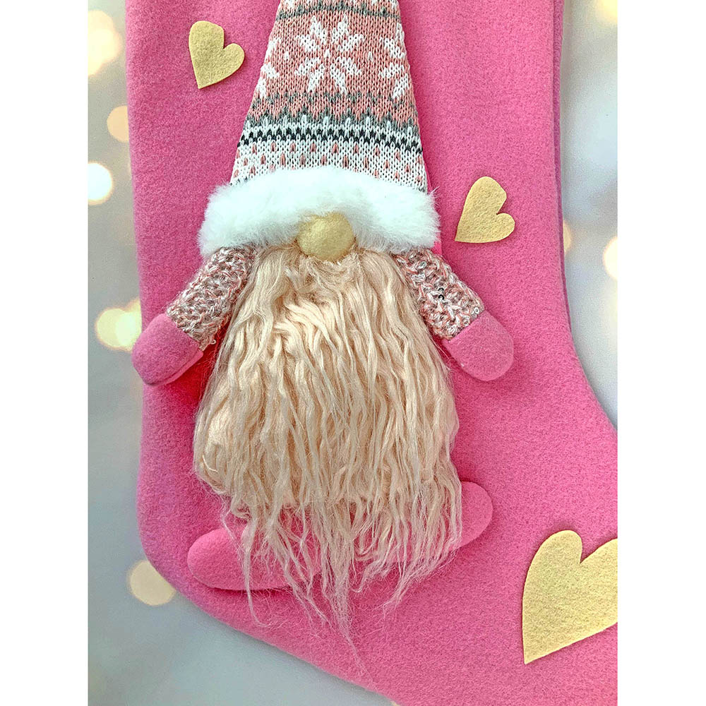 Little Surprise Box, Pink Beard Gnome Christmas Stocking for Gifts and Christmas Décor, 16 inches