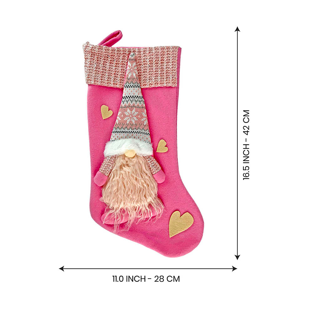 Little Surprise Box, Pink Beard Gnome Christmas Stocking for Gifts and Christmas Décor, 16 inches